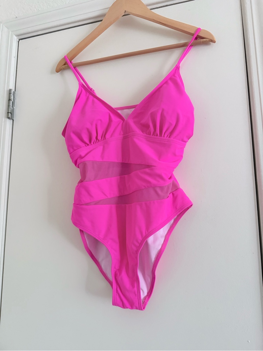 Hot Pink One-Piece Swimsuit with Sheer Cutouts